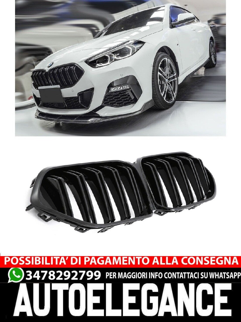 ADATTO PER BMW SERIE 2 F44 GRAND COUPE GRIGLIA DEL RADIATORE DOPPIA STAFFA