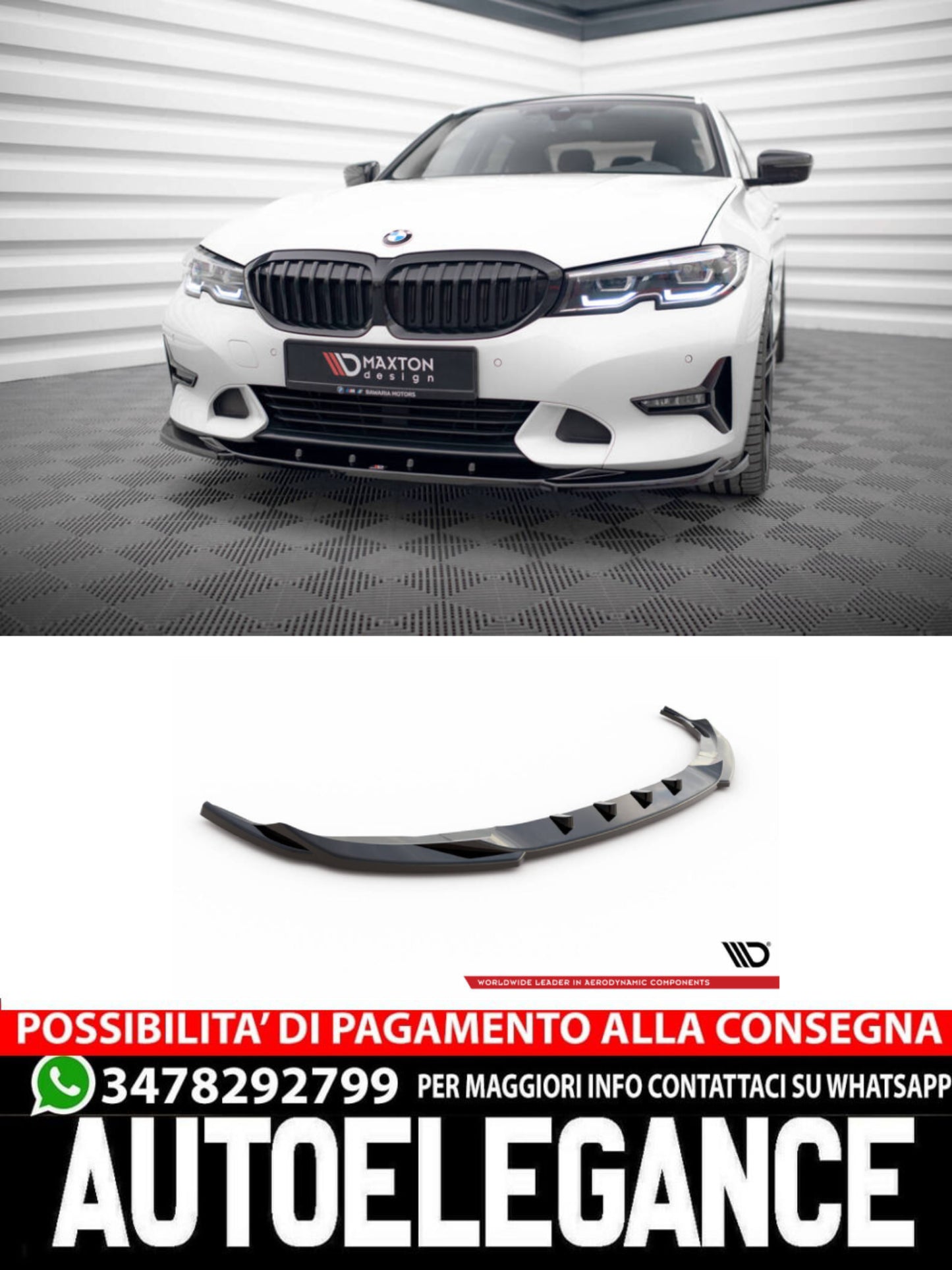 SPLITTER ANTERIORE ADATTO COMPATIBILE PER V.2 BMW 3 SPORT LINE G20 / G21  (2018-2022)