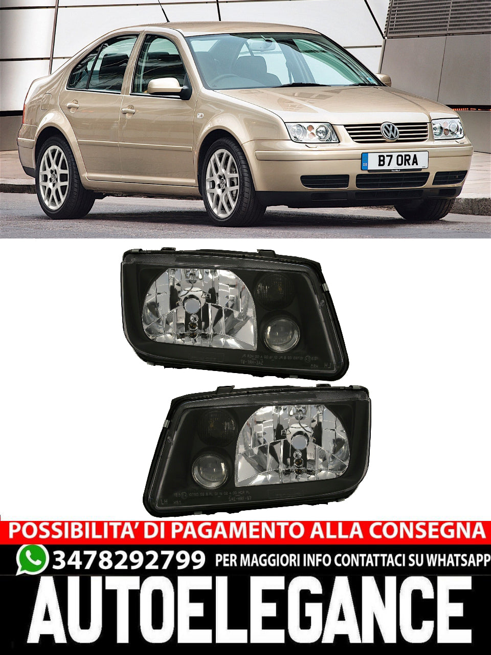 Set porte posteriori per VW Bora 1998-2005 in vetro trasparente nero fendinebbia