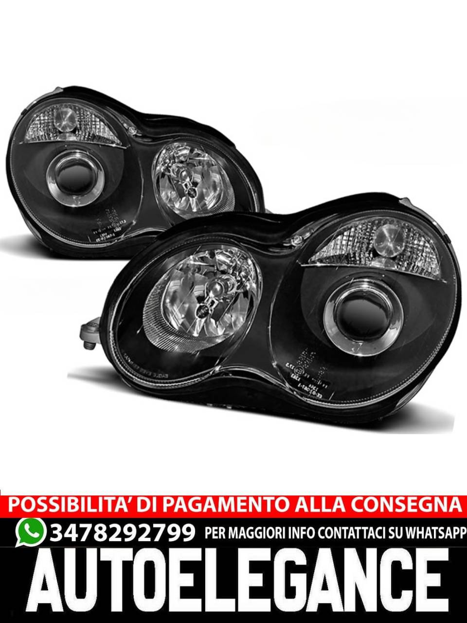 BLACK HEADLIGHTS for MERCEDES W203 C-Class 07.00-03.04 