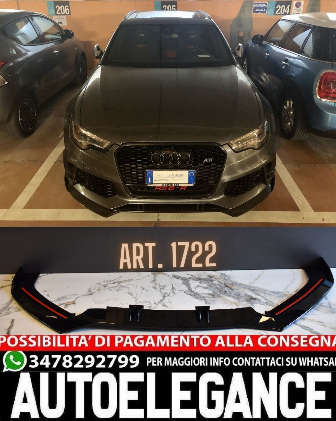SPLITTER ADATTO PER AUDI A6 4G C7 2015-2018 RS6 (AFTER) LOOK NERO LUCIDO