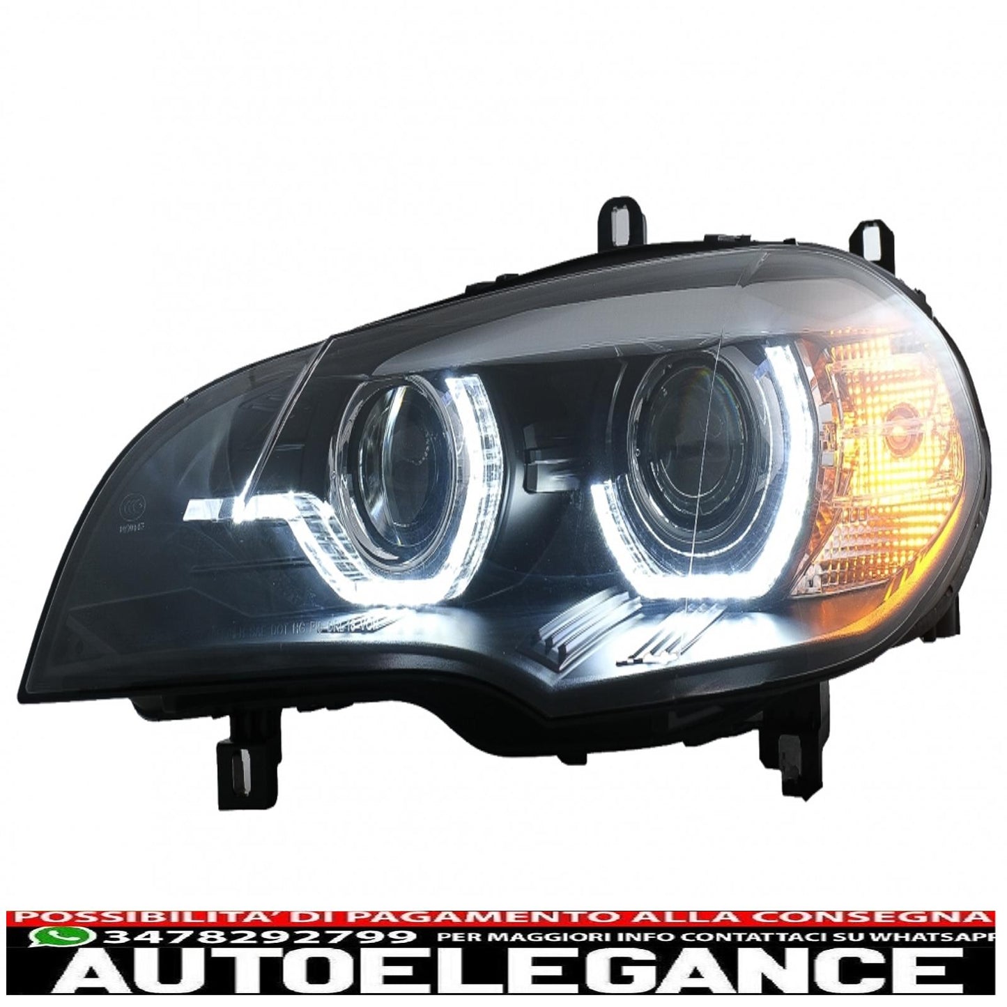 xenon headlights angel eye 3d dual halo led drl rims suitable for bmw x5 e70 (2007-2010) black 