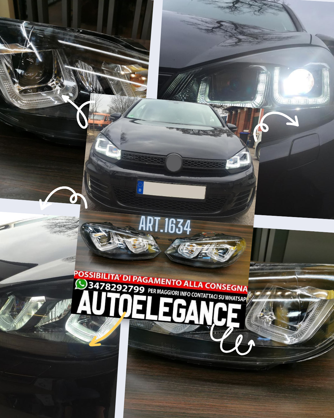 FARI ANTERIORI ADATTI PER VW GOLF 6 2008-2013 LOOK GOLF 7 DESIGN SPORTIVO