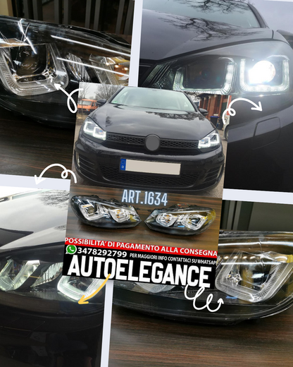 FARI ANTERIORI ADATTI PER VW GOLF 6 2008-2013 LOOK GOLF 7 DESIGN SPORTIVO