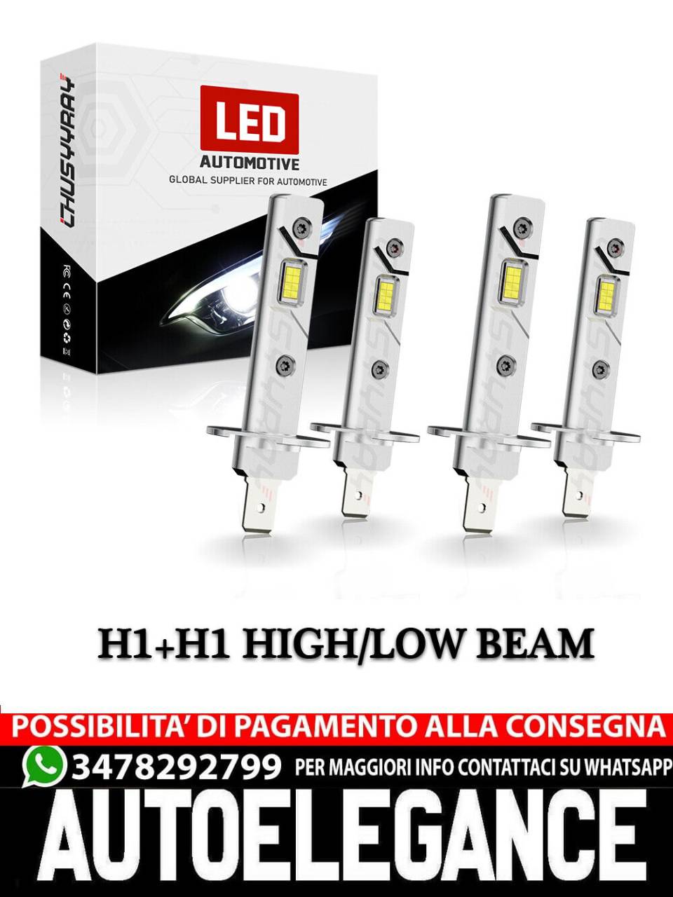 Combo H1 H1 Faros delanteros LED KIT de conversión de haz alto y bajo Bombillas AUTOELEGANCERICAMBI