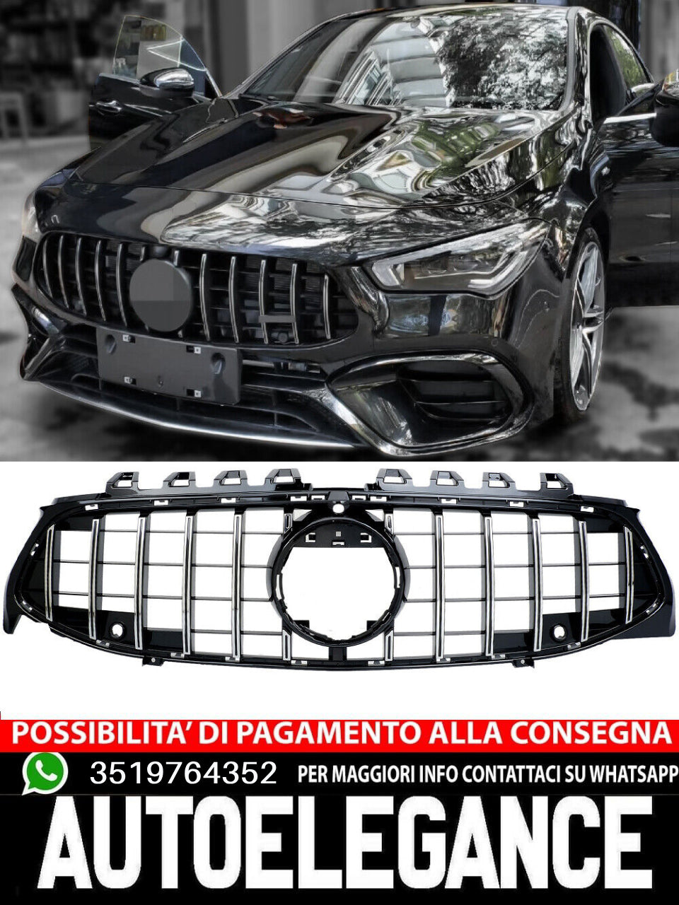 Griglia GT Panamericana adatta per Mercedes CLA W118 dal 2019 argento nero