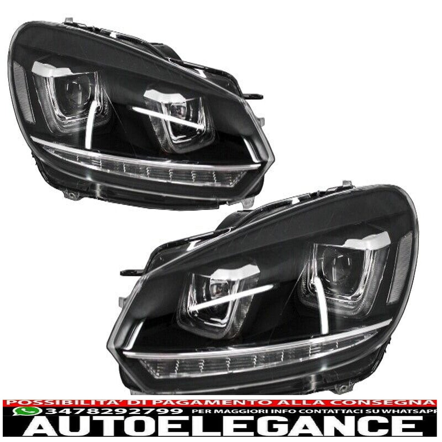 Fari anteriori VW Golf 6 VI 08-13 LED 3D DRL U-Golf 7 Look Light Flowing Flowing