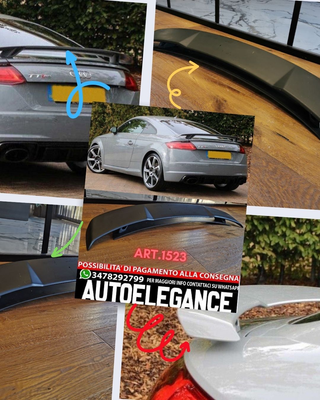 SPOILER POSTERIORE ADATTO PER AUDI TT FV 8S LOOK TTRS DESIGN GREZZO