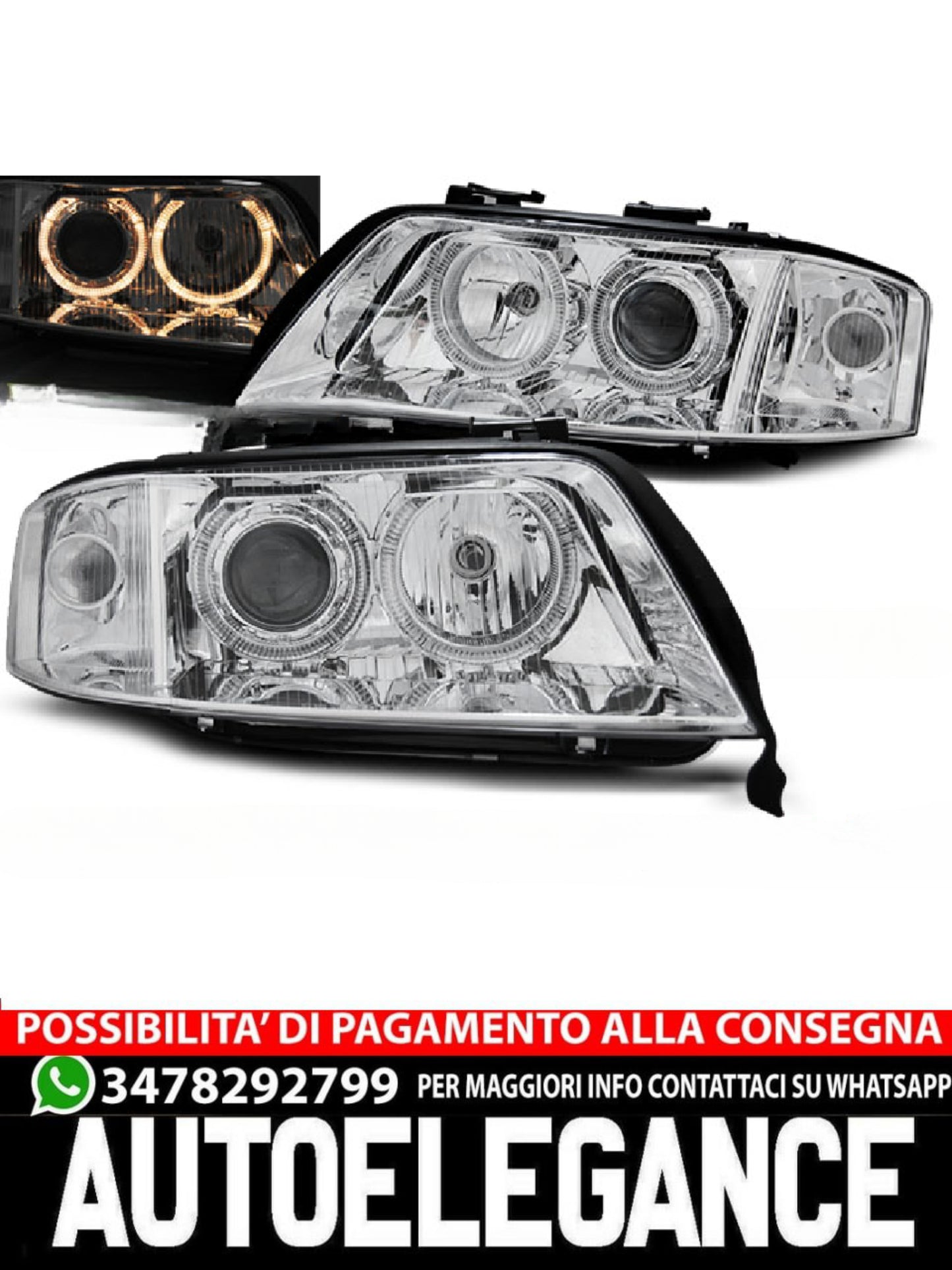 ANGEL EYES CHROME XENON HEADLIGHTS COMPATIBLE FOR AUDI A6 10.99-06.01 