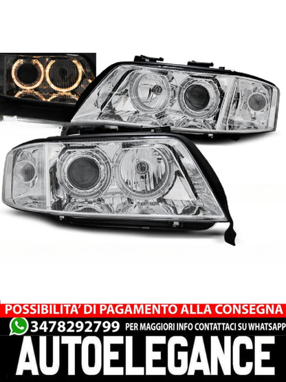 ANGEL EYES CHROME XENON HEADLIGHTS COMPATIBLE FOR AUDI A6 10.99-06.01 
