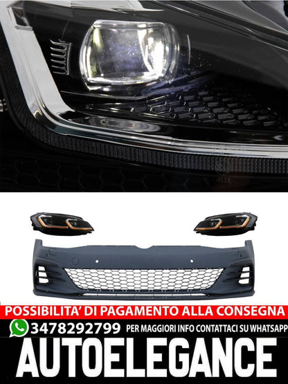 Paraurti anteriore adatto per VW Golf VII 7.5 (2017-2020) e Fari anteriori