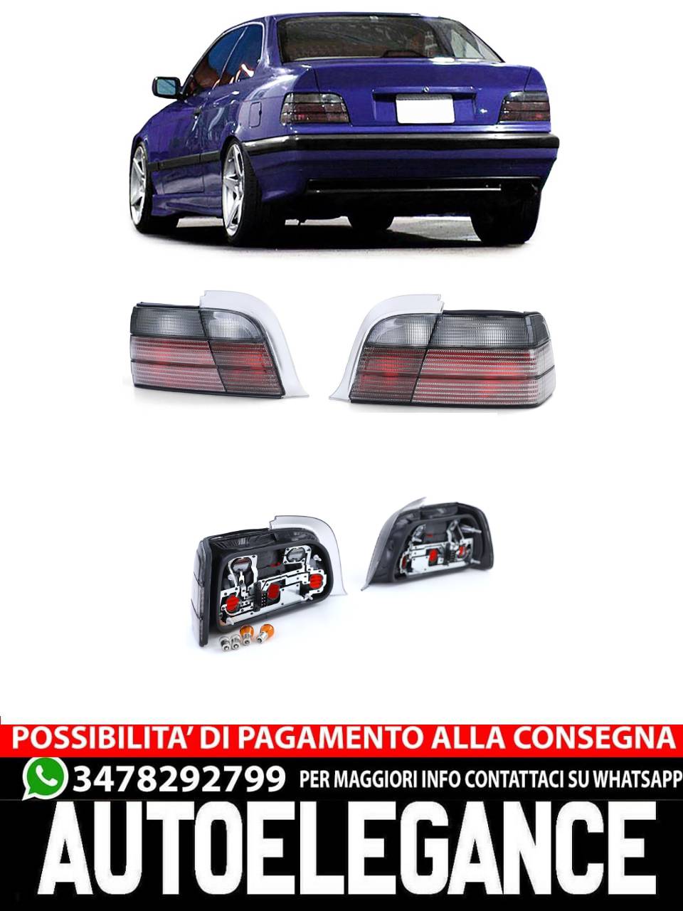 Smoked Rear Lights Fits BMW 3 Series E36 Coupe Convertible 90-99