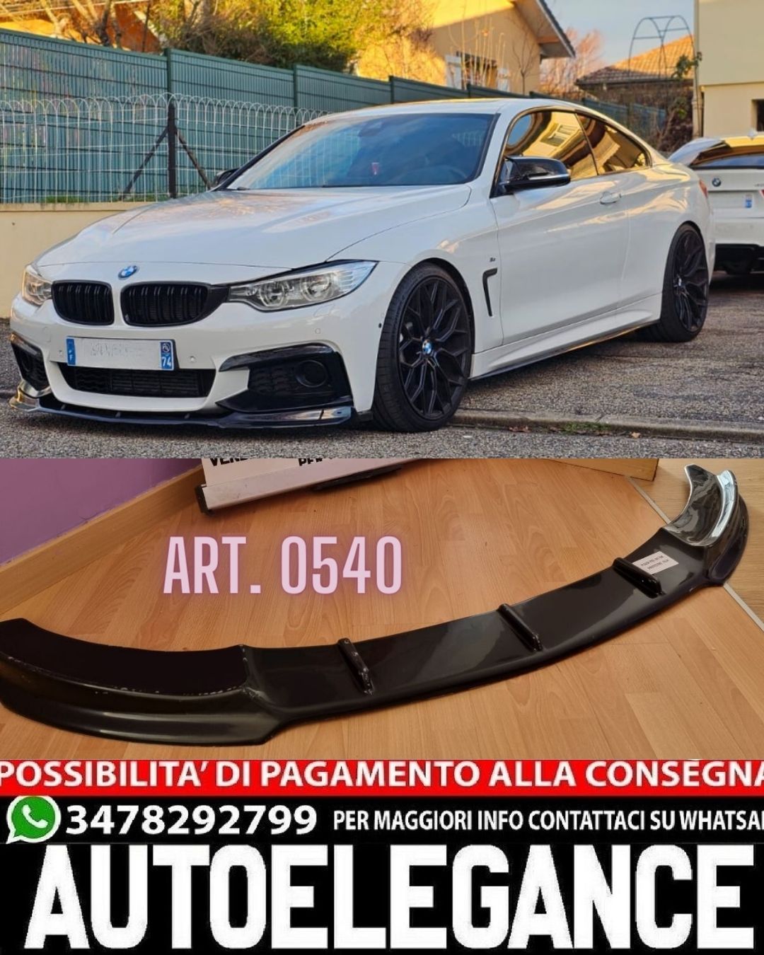 SPLITTER SUITABLE FOR BMW 4 SERIES F32 F33 F36 MSPORT LOOK GLOSSY BLACK SPORTY