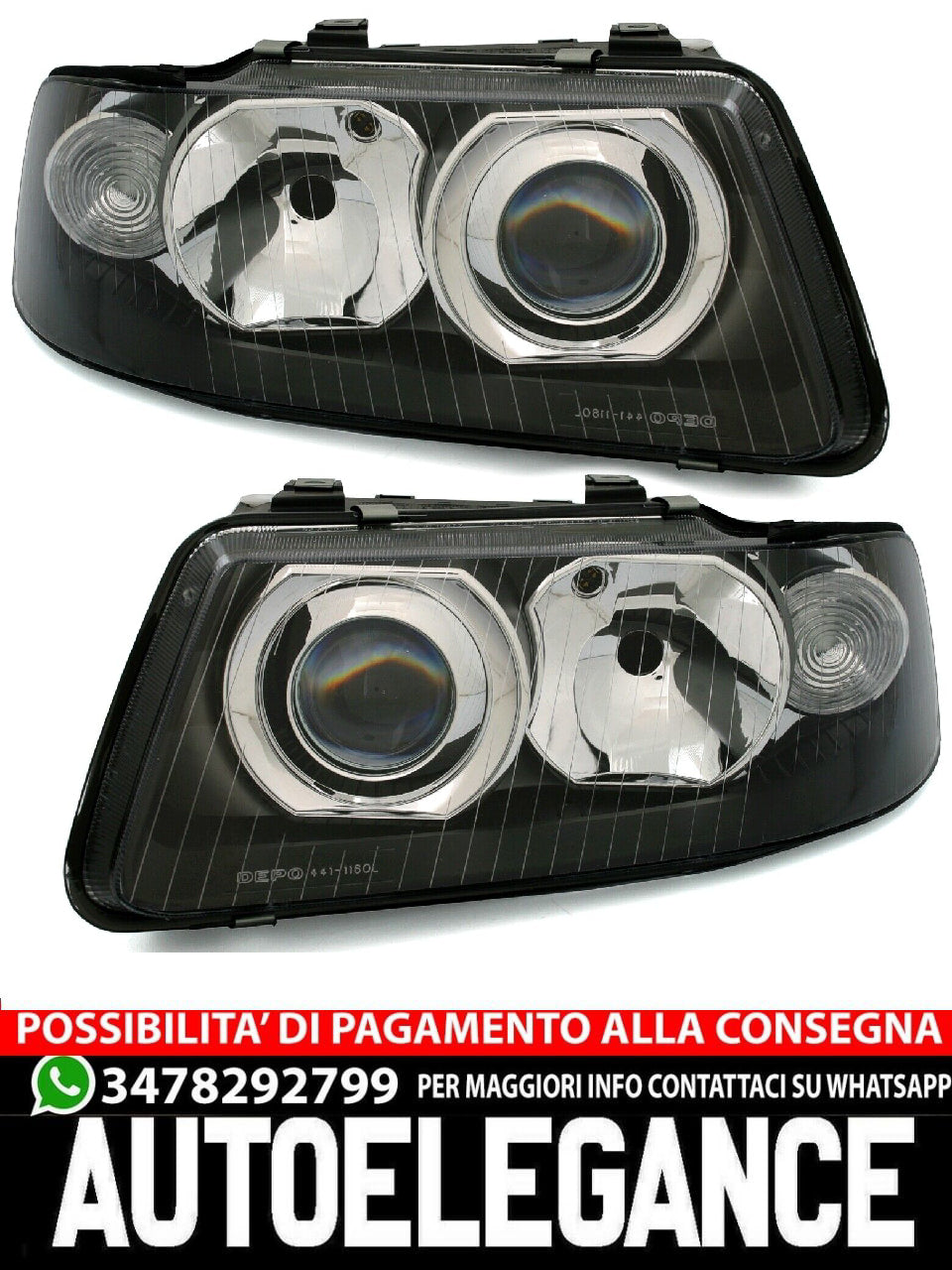 Set of headlights restyling for AUDI A3 8L in black left + right H1 H7 halogen 