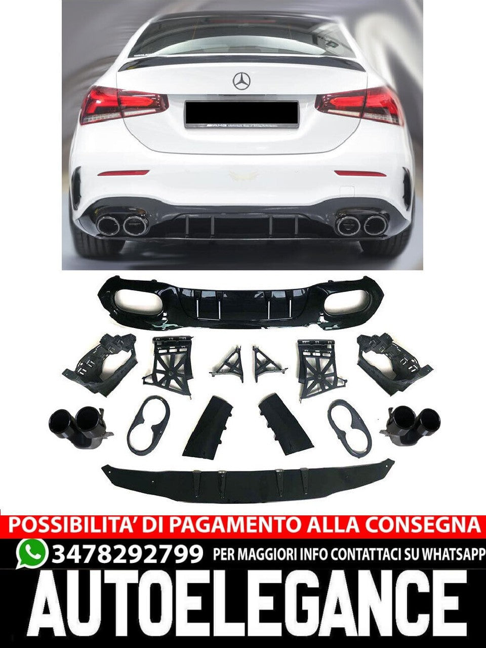 Rear Diffuser + Exhaust Tips for Mercedes V177 Sedan