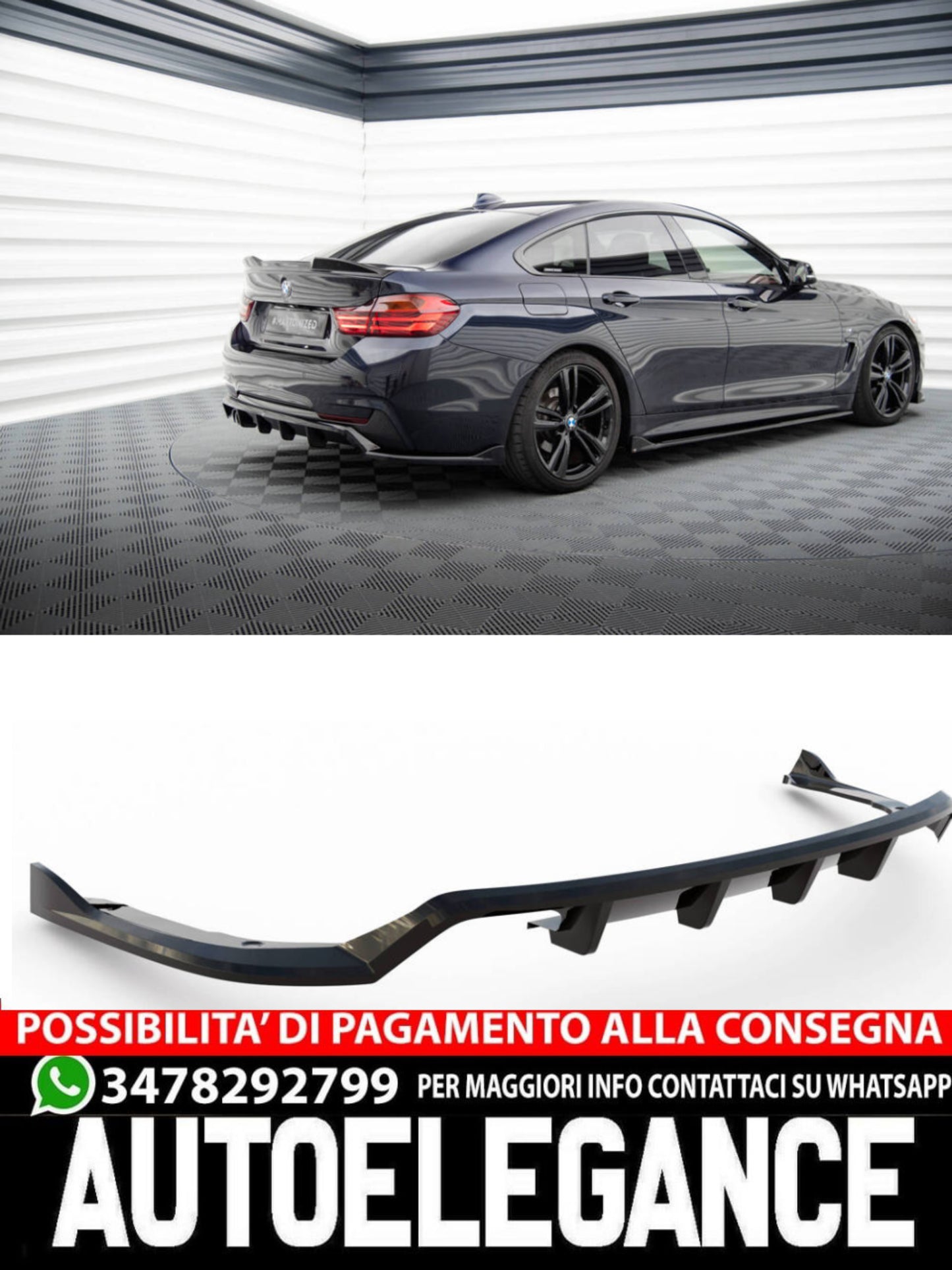 SPLITTER POSTERIORE CENTRALE (CON BARRE VERTICALI) ADATTO PER BMW 4 GRAN COUPE M-PACK F36  (2014-2017)