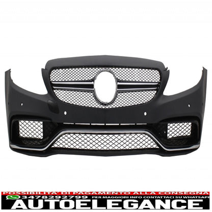 Paraurti anteriore adatto per mercedes classe c c205 a205 coupe cabriolet (2014-2019) con diffusore a mantovana per paraurti posteriore design c63s tutto nero