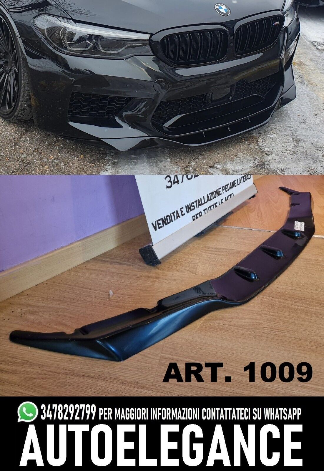 FRONT SPLITTER FOR BMW 5 SERIES F90 M5 (G30 G31) 2017-2020 GLOSS BLACK RKP V1 