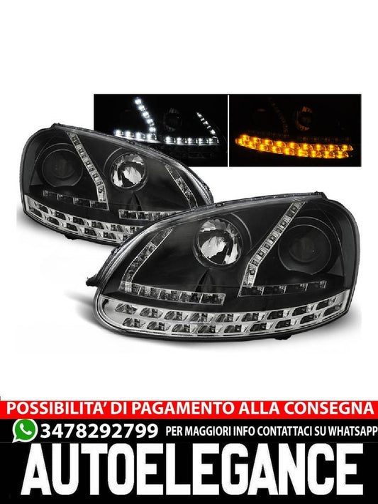 FARI ANTERIORI DAYLIGHT NERO per VW GOLF 5 03-08