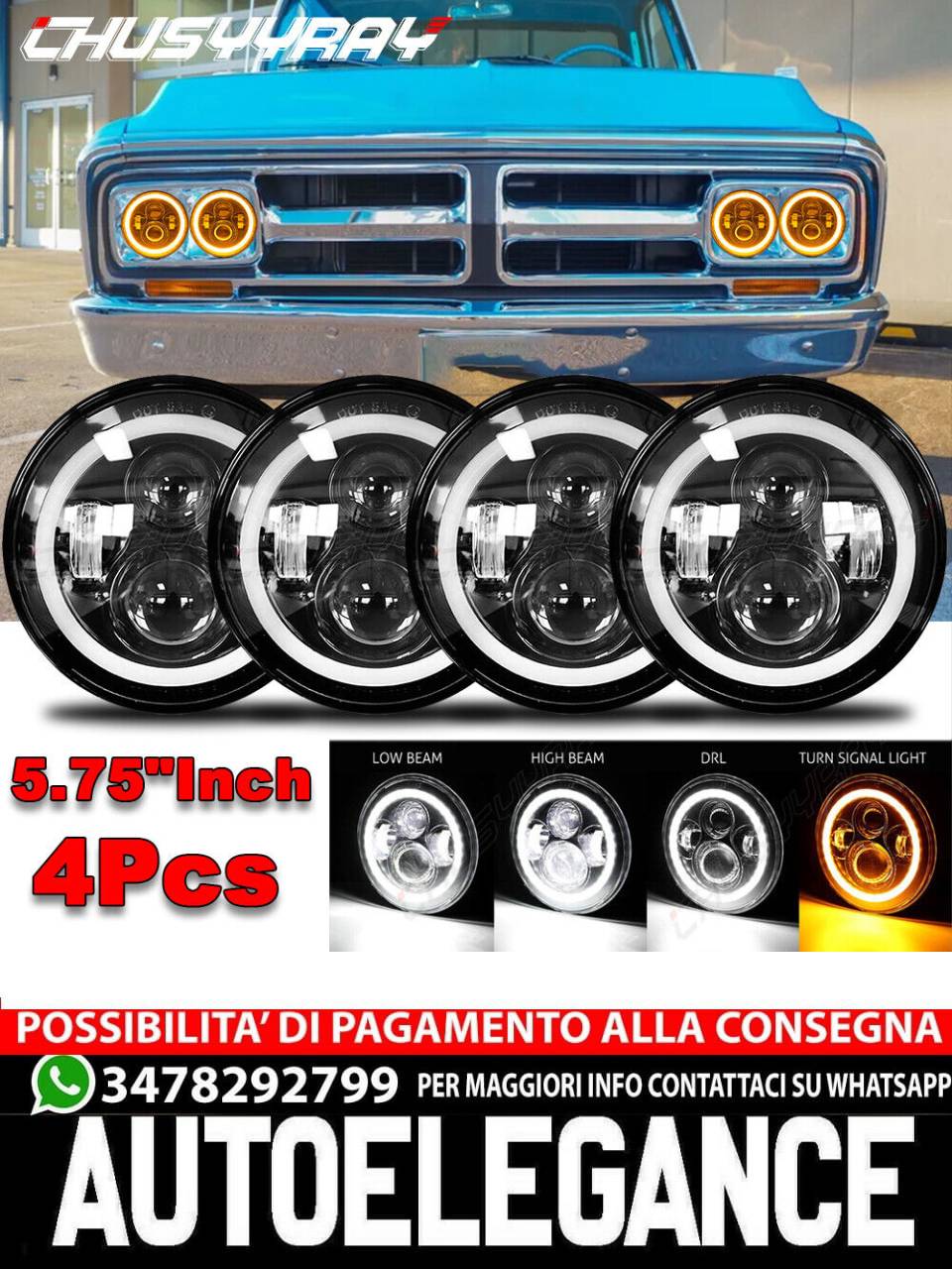 DOT 4pcs 5 3/4" 5.75" pollici LED FARI HI/LO Halo DRL per GMC 1500 2500 Series