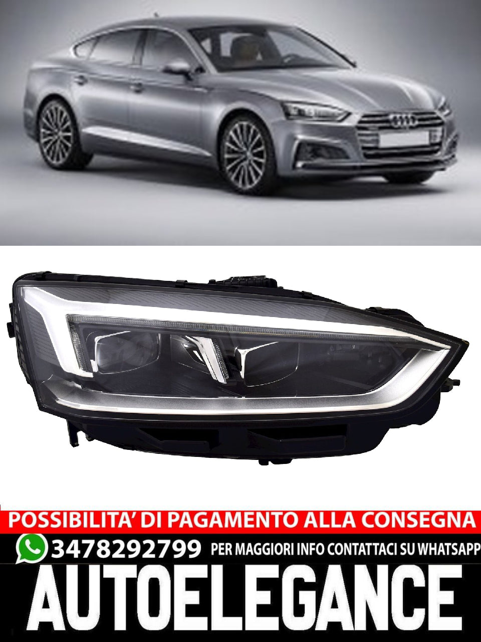 Faro anteriore sinistro per Audi A5 F5 dal 2016 - Luce di marcia diurna a LED