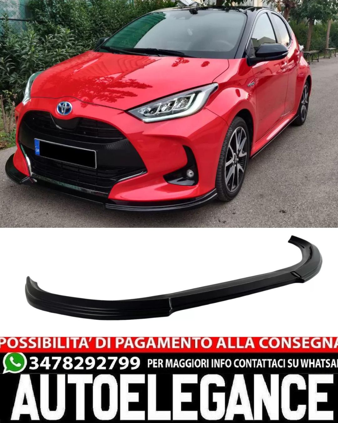 SPLITTER ANTERIORE V.1 ADATTO PER TOYOTA YARIS MK4 2020+ LOOK NERO LUCIDO