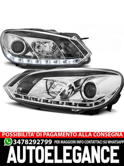 FARI ANTERIORI TRUE DRL CROMATI per VW GOLF 6 10.08-12