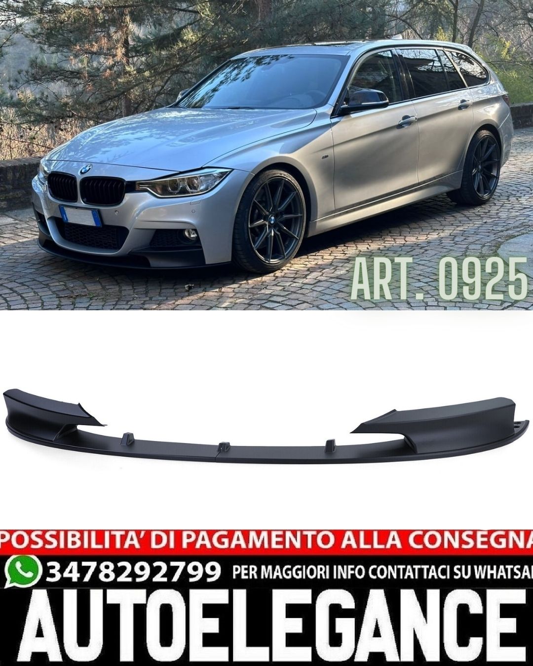 SOTTO PARAURTI ADATTO PER BMW SERIE 3 F30 F31 M PERFORMANCE LOOK NERO OPACO