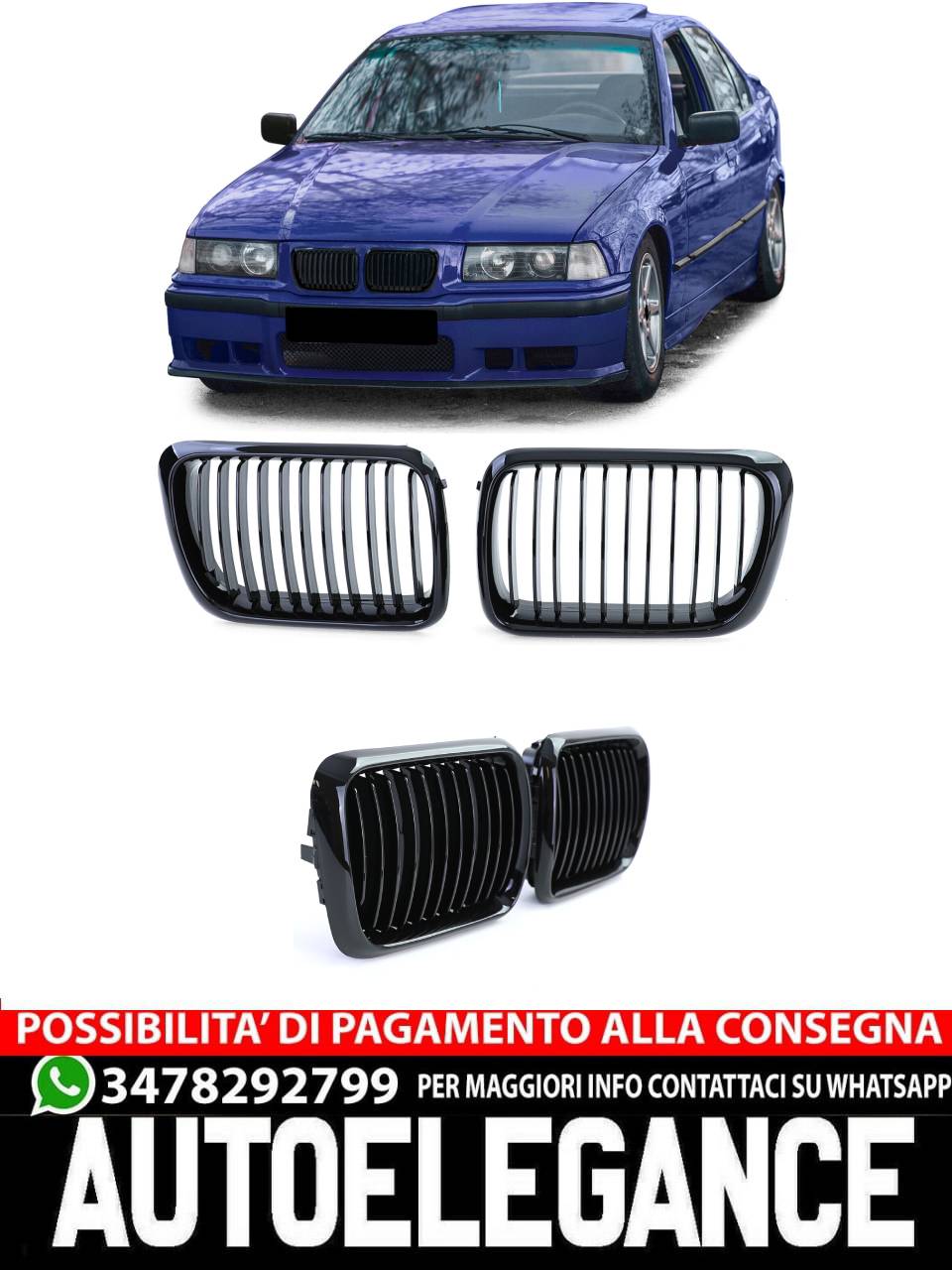Griglia radiatore sportiva Performance nero lucido per BMW Serie 3 E36 96-99