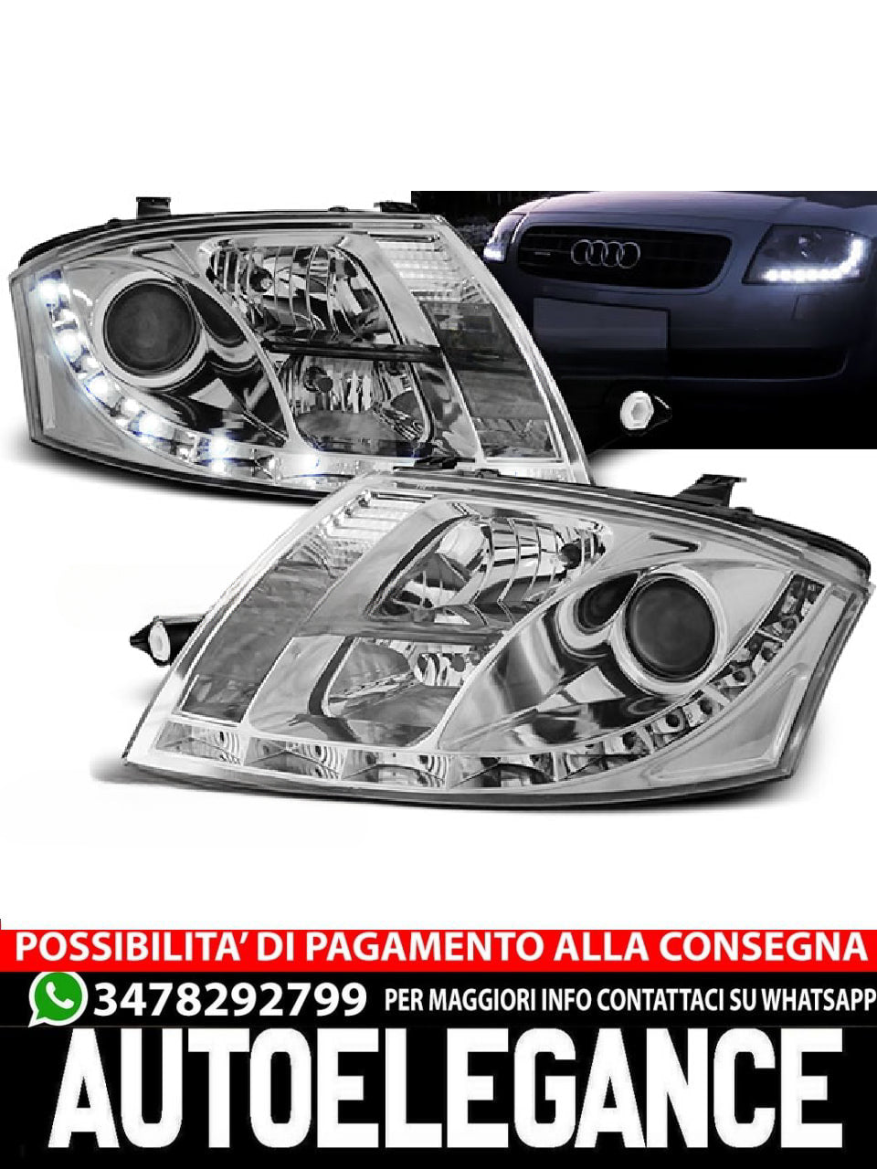 FARI ANTERIORI DAYLIGHT CHROME ADATTI COMPATIBILI per AUDI TT 99-06