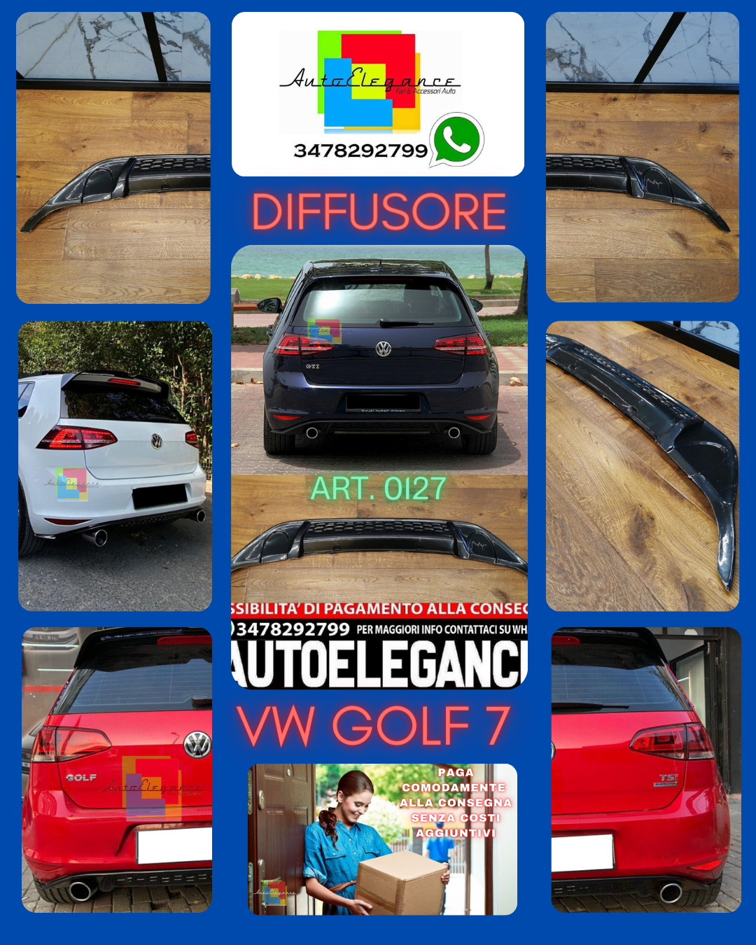DIFFUSER SUITABLE FOR VW GOLF 7 2012-2017 GTI LOOK 1+1 GLOSSY BLACK LOOK 