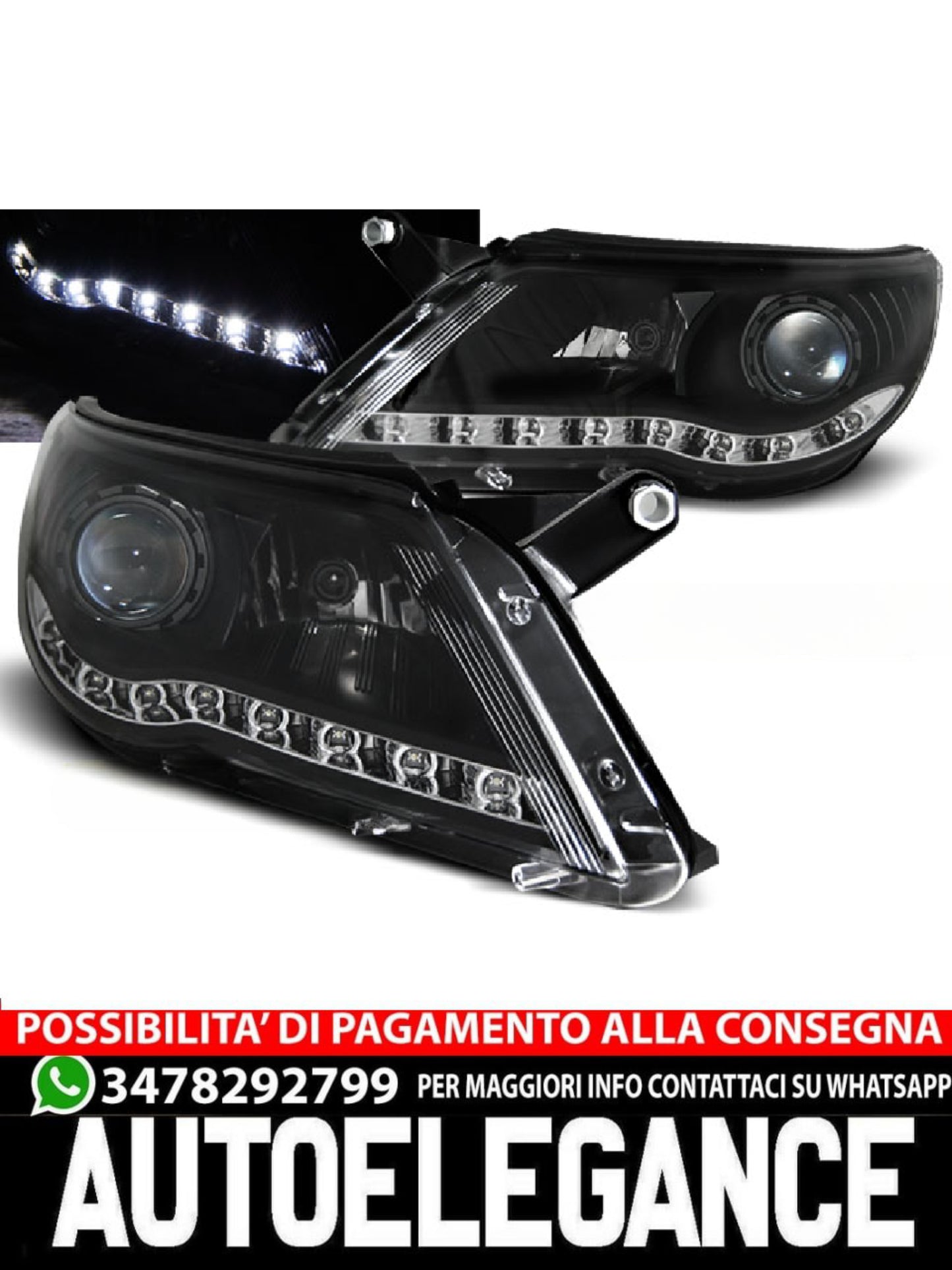 FARI ANTERIORI DAYLIGHT NERO adatti compatibili per VW TIGUAN 10.07-11