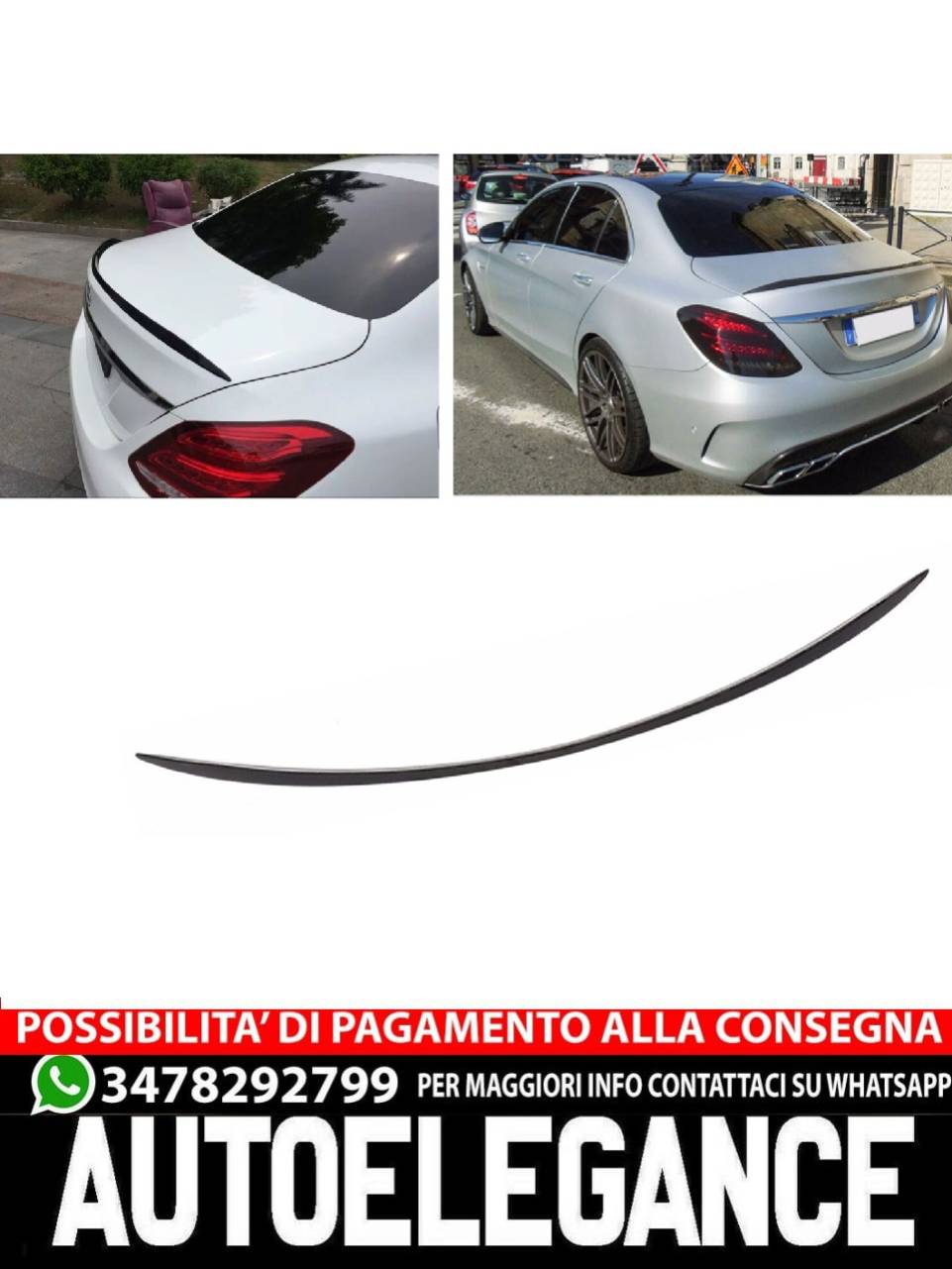 SPOILER POSTERIORE LIP NERO LUCIDO per Mercedes W205 Classe C