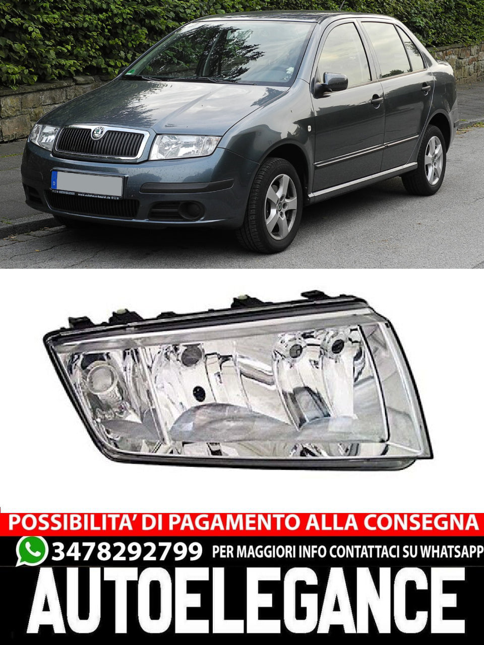 Headlight Set for Skoda Fabia 1 6Y 1999-2008 Chrome H3 H7 LWR 