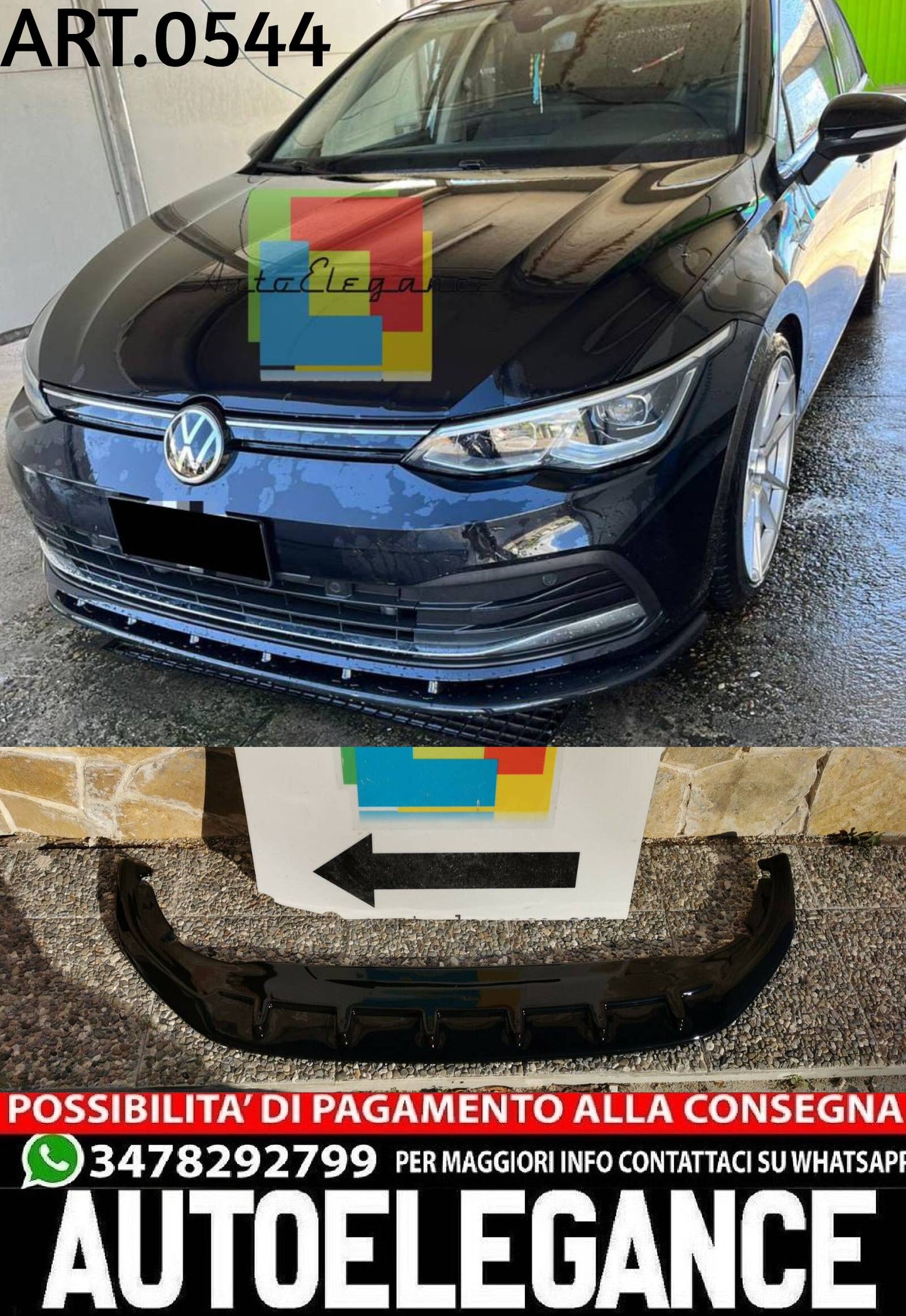 SPLITTER ADATTO PER VW GOLF 8 STANDARD LOOK NERO LUCIDO V1 DESIGN SPORTIVO