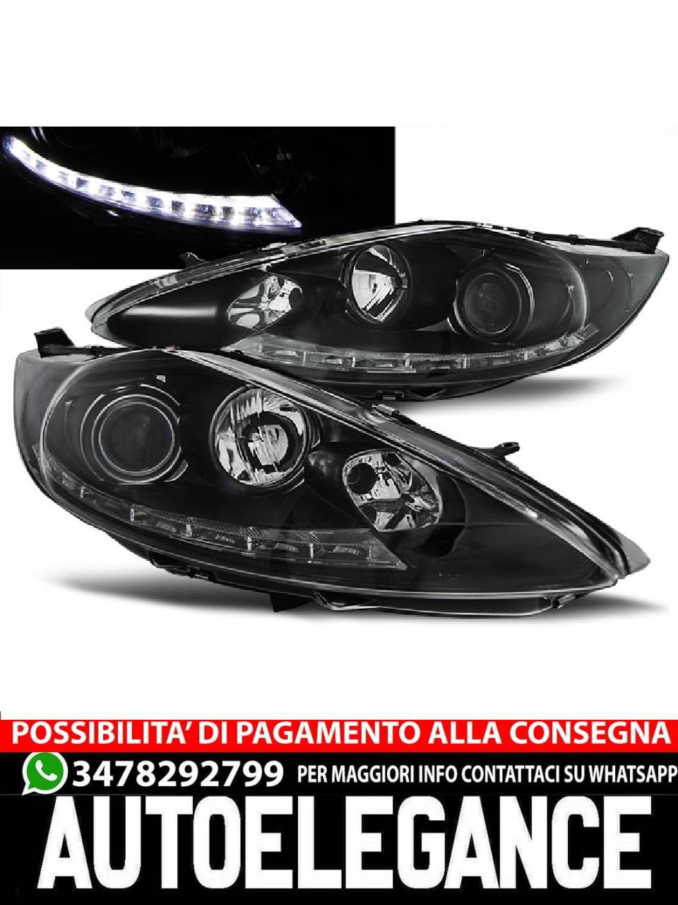Fari per FORD FIESTA MK7 08.08-09.12 NERO LUCE DIURNA