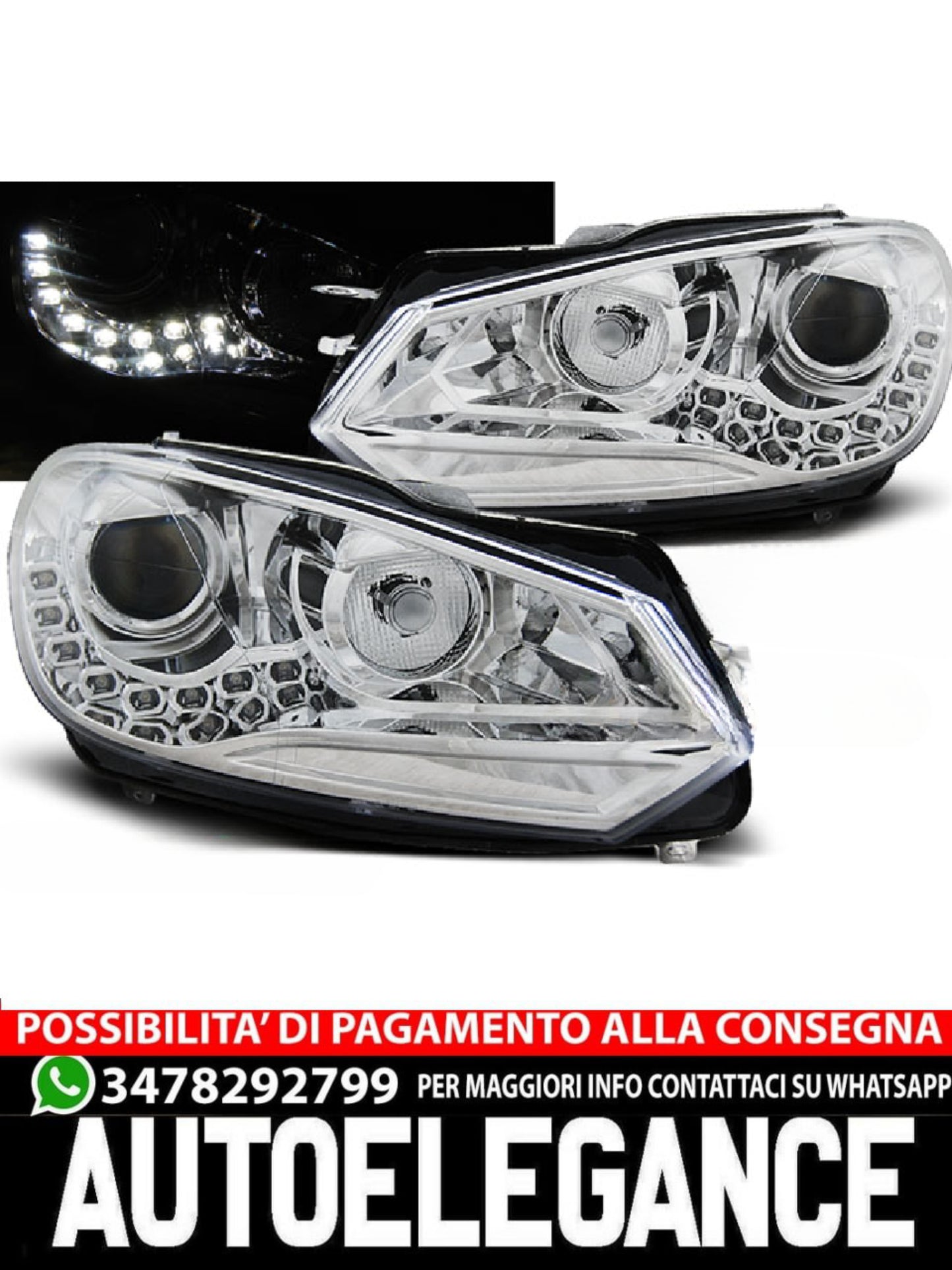 FARI ANTERIORI TRUE DRL CROMATI ADATTI PER VW GOLF 6 10.08-12