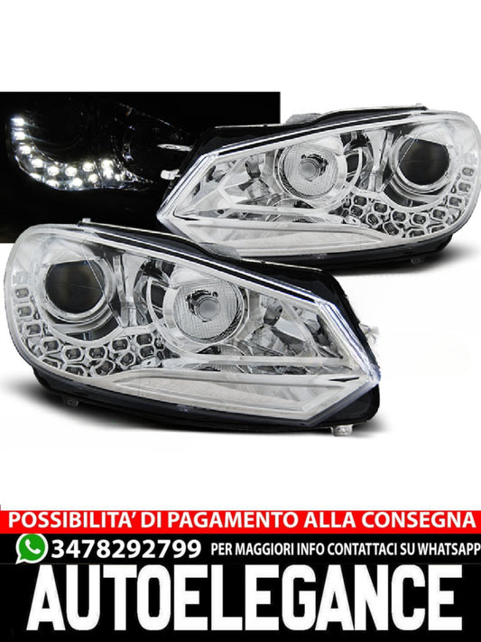 FARI ANTERIORI TRUE DRL CROMATI ADATTI PER VW GOLF 6 10.08-12