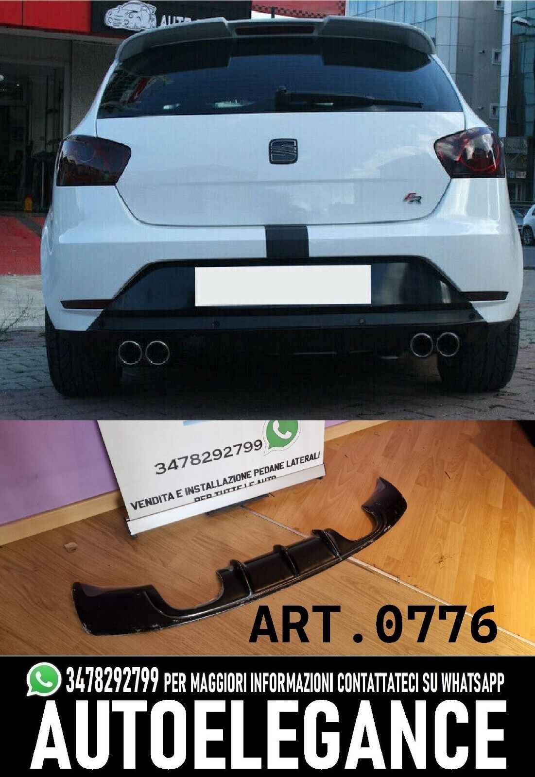 DIFFUSORE ADATTO PER SEAT IBIZA 6J 2008-2017 FR NERO LUCIDO 2+2