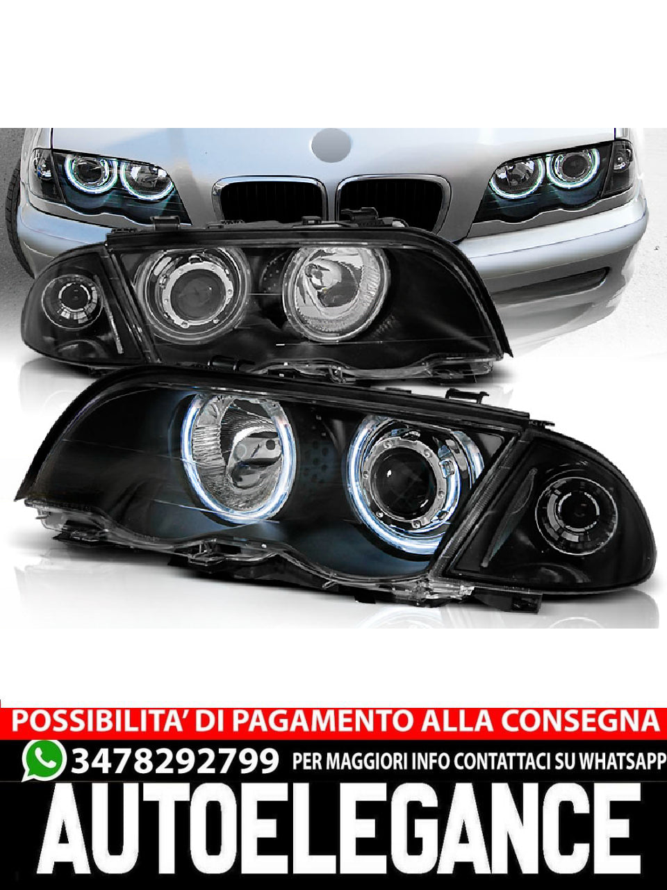 FARI ANTERIORI ANGEL EYES CCFL NERO ADATTI per BMW E46 05.98-08.01 S/T