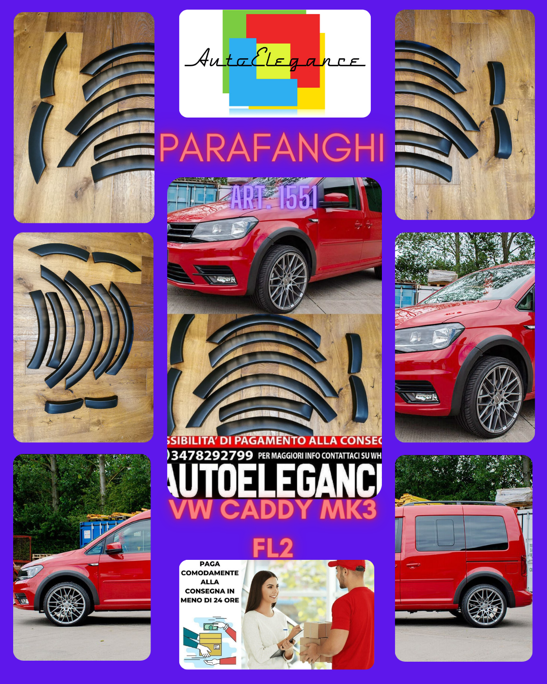 MUDGUARDS WIDENERS SUITABLE FOR VW CADDY MK3 FL2 2015-2020 MATT BLACK LOOK