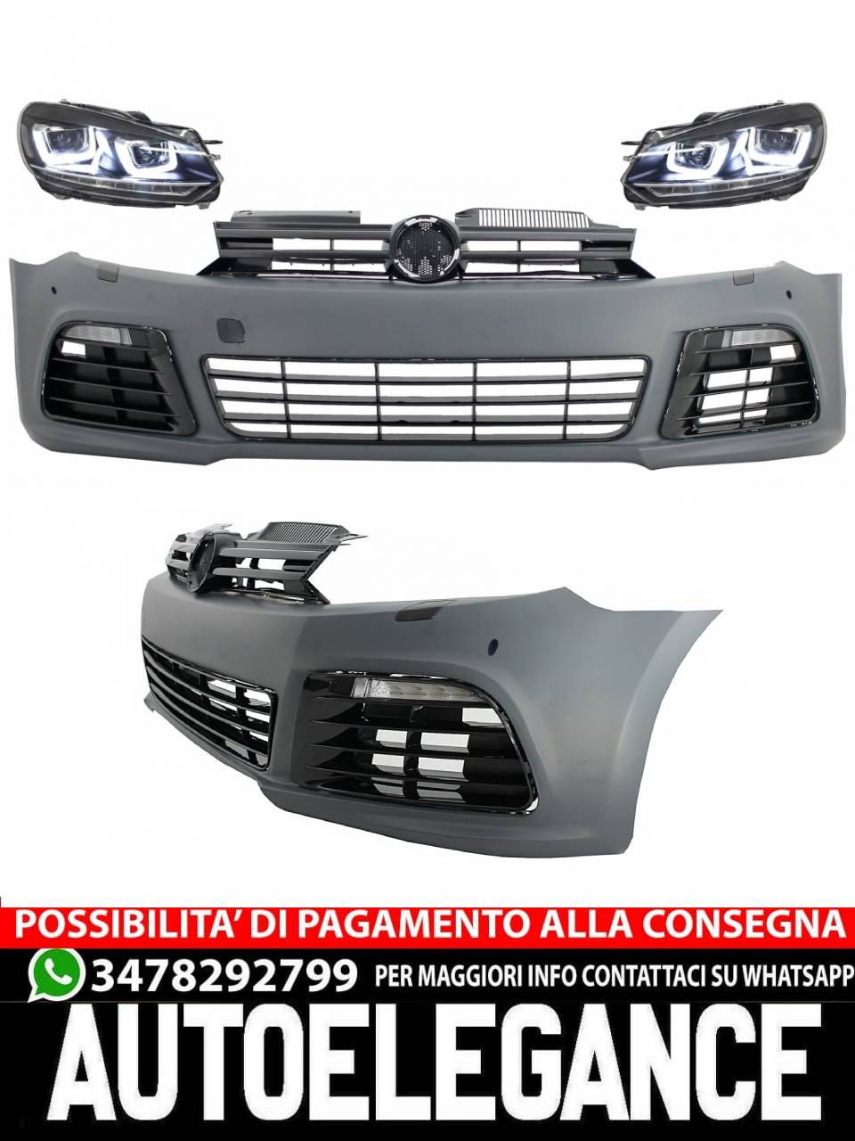 Front bumper with LED headlights suitable for VW Golf VI 6 MK6 (2008-2013) 