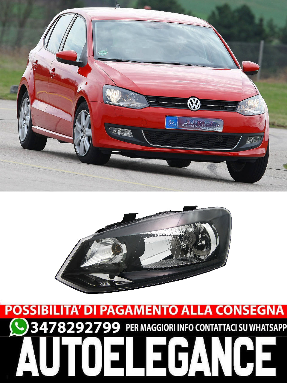 Set di luci per VW Polo 6R 2009-2014 H4 LWR Attuatore Alogena TREND