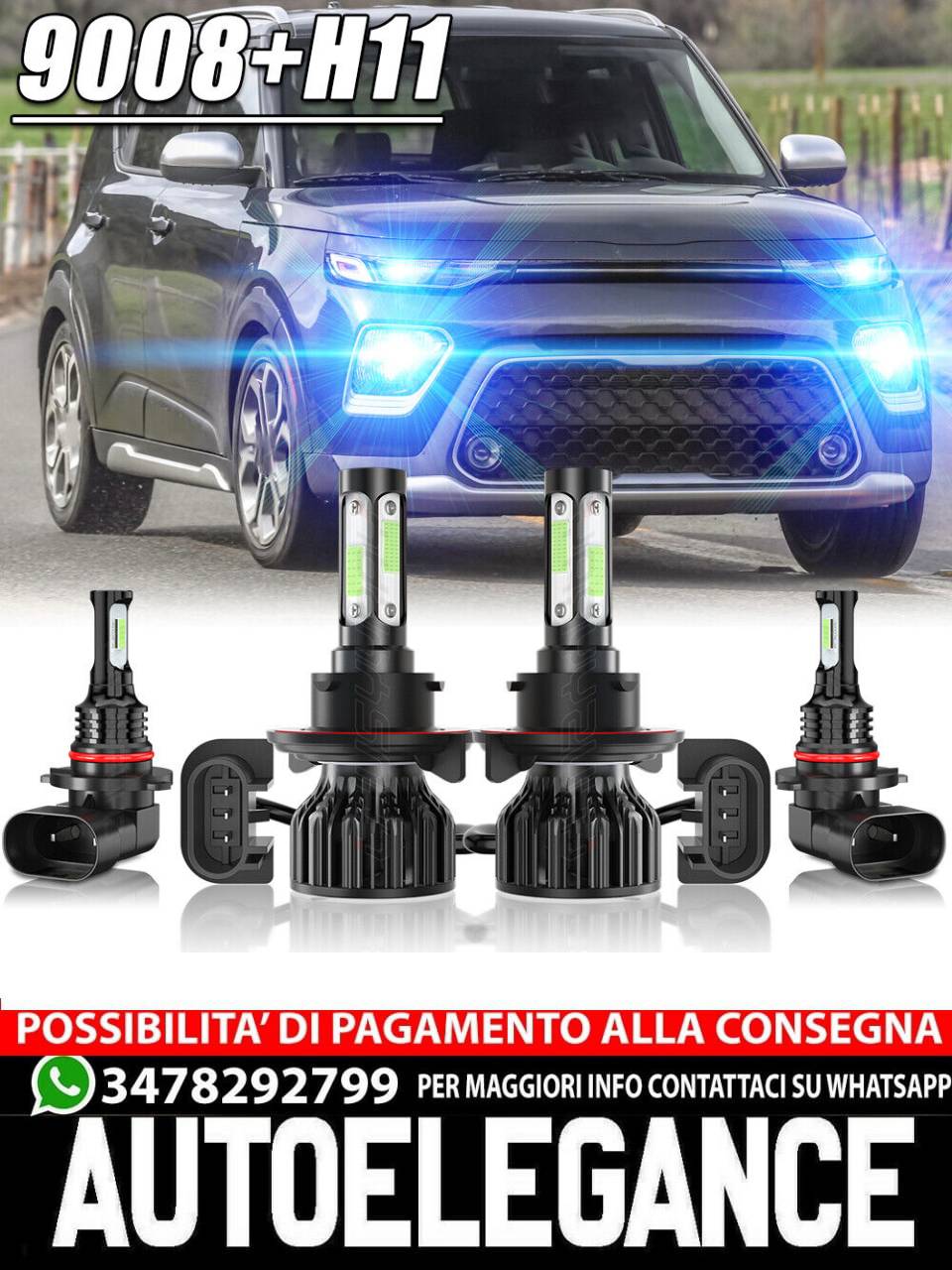 For Kia Soul 2014-2019 2020 LED Headlight Kit H13 Low Beam + H11 Fog Lights 