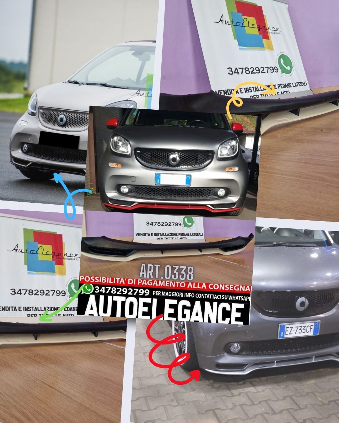 SOTTO PARAURTI ADATTO PER SMART 453 ABS LOOK BRABUS DESIGN GREZZO