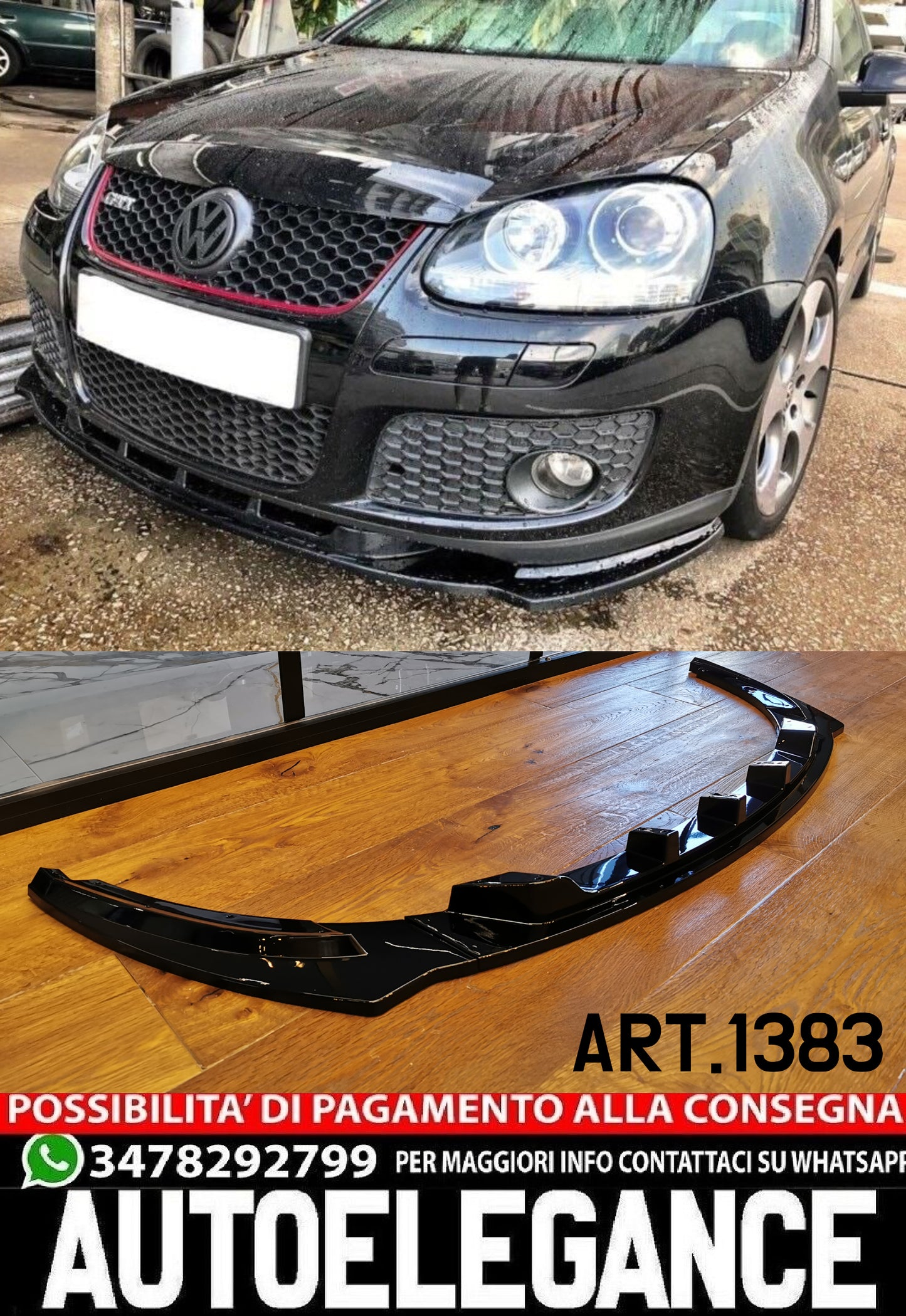 SPLITTER 3 PEZZI ADATTO PER VW GOLF 5 GTI 2004-2008 NERO LUCIDO