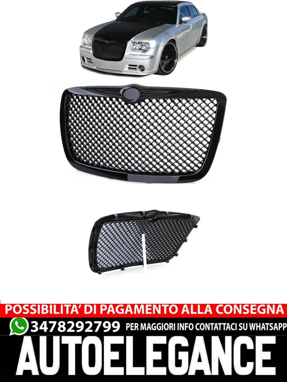 Griglia Radiatore Sport Honeycomb Nero per Chrysler 300C Limo Touring 04-11