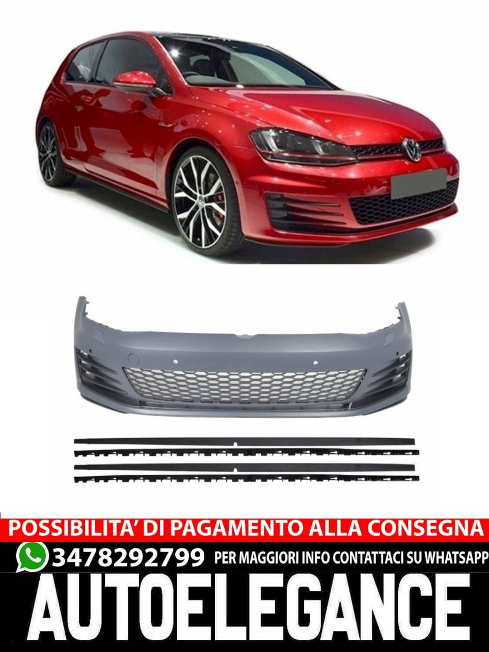 Paraurti anteriore con minigonne adatto per VW Golf VII 7 Hatchback 2013-2017