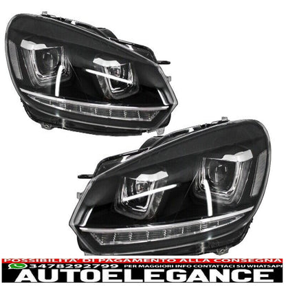 Headlights VW Golf 6 VI 08-13 LED 3D DRL U-Golf 7 Look Light Flowing 