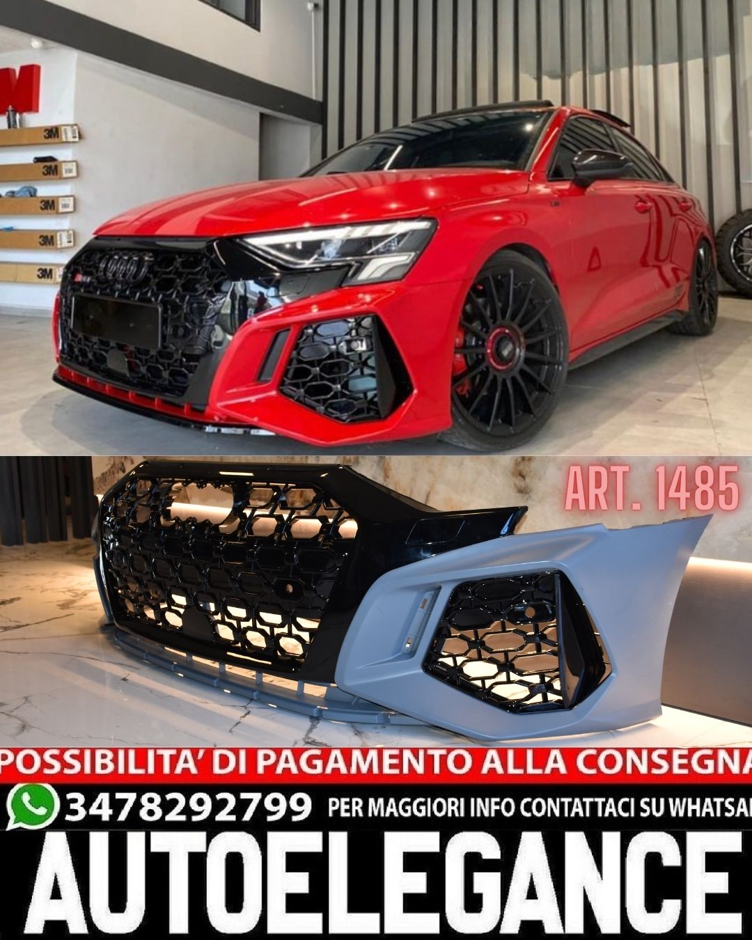 💎PARAURTI ANTERIORE ADATTO PER AUDI A3 8Y 2020+ LOOK RS3 DESIGN SPORTIVO💎